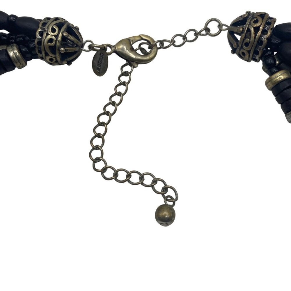Chicos Signed Multi Strand Black Wood Bead Statement Necklace Rhinestone Boho - Picture 5 of 8